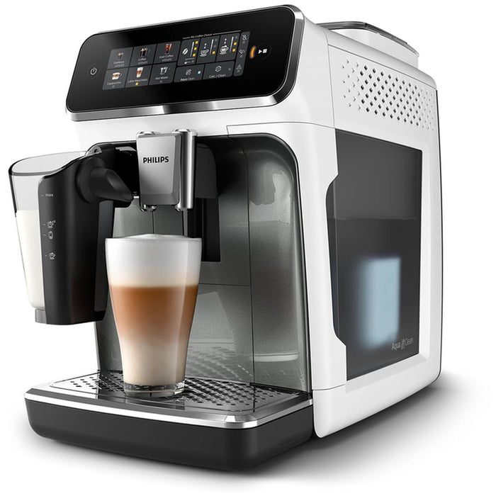 Coffee machine PHILIPS LatteGO EP3343/70 SilentBrew technology 1800.00 ml, AUTOMATIC CAPPUCCINO SYSTEM, 15.00 bar, GROUND COFFEE OPTION, WHITE