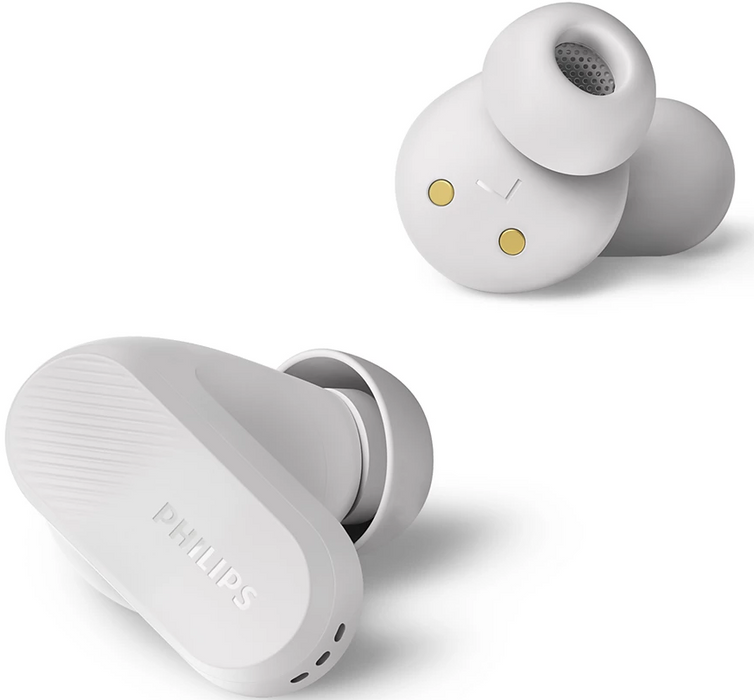 PHILIPS True Wireless Earbuds IPX4 Make calls using a single earbud Up to 24 hours play time white