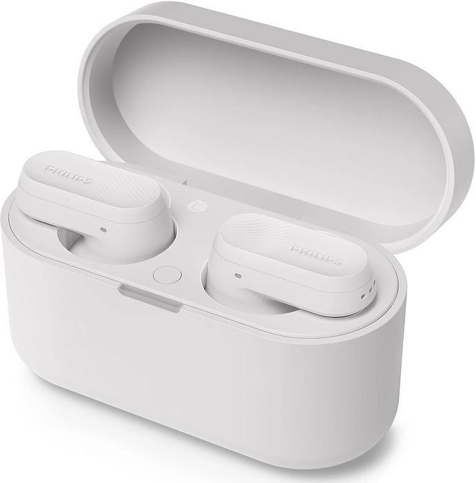 PHILIPS True Wireless Earbuds IPX4 Make calls using a single earbud Up to 24 hours play time white
