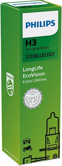 PHILIPS LONGLIFE ECOVISION H3 3200K 55W 12V CARTON BLISTER 1 PCS
