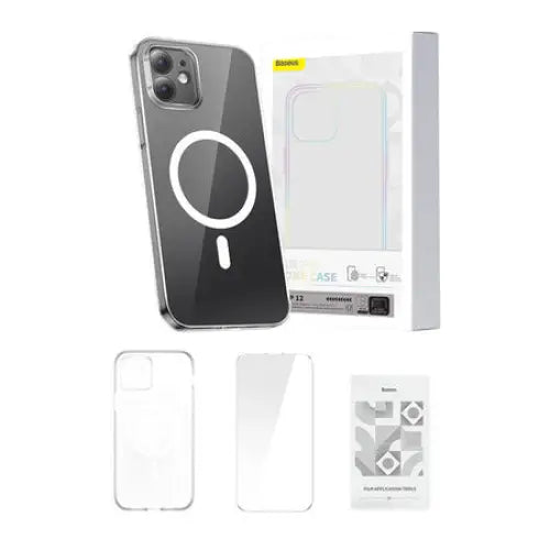 Phone case Baseus Magnetic Crystal Clear for iPhone 12 (transparent) with all-tempered-glass screen protector