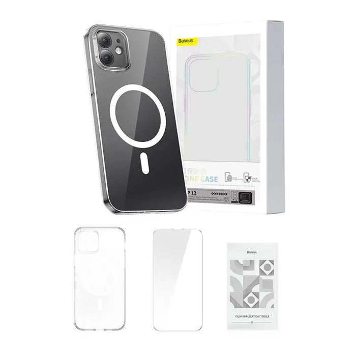 Phone case Baseus Magnetic Crystal Clear for iPhone 12 (transparent) with all-tempered-glass screen protector