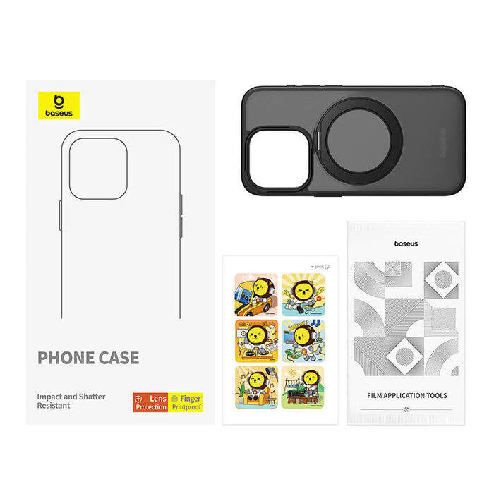 Phone Case Baseus SkyRing Magnetic with Stand for iP 14 Pro Max + tempered-glass and cleaning kit (black) - Protective