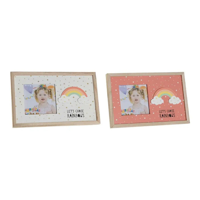 Photo frame DKD Home Decor Rainbow Pink White Children’s MDF Wood (25 x 1 x 16 cm) (2 Units) - Декорация и