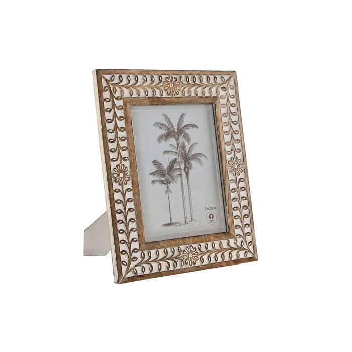 Photo frame Home ESPRIT White Natural Crystal Mango wood Flower Indian Man 31,5 x 2 x 36,5 cm - Декорация и