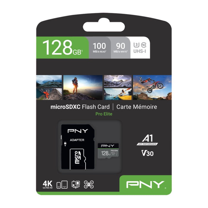 Micro SD Memory Card with Adaptor PNY P-SDU128V31100PRO-GE Pro Elite C10 128 GB