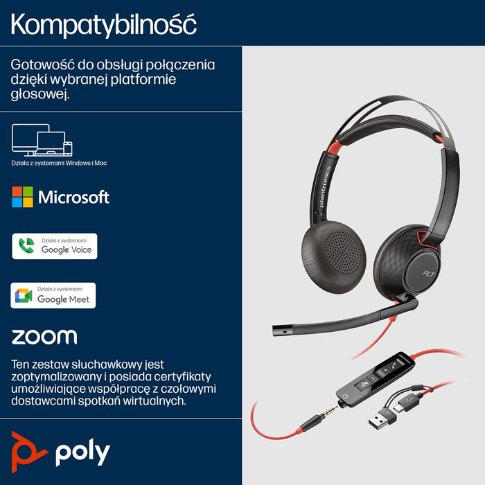 HP Poly Blackwire 5220 Stereo USB-C Headset +3.5mm Plug +USB-C/A Adapter SmartBuy