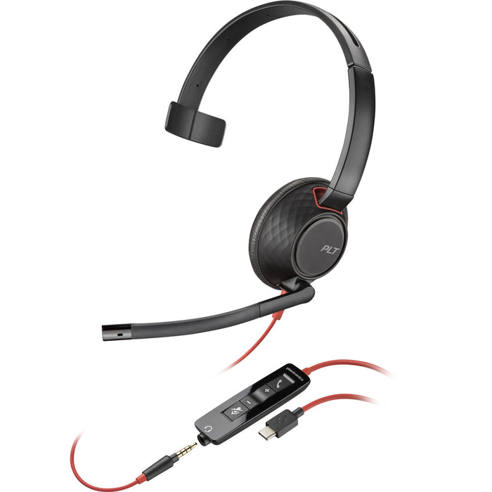HP Poly Blackwire 5210 Monaural USB-C Headset +3.5mm Plug +USB-C/A Adapter