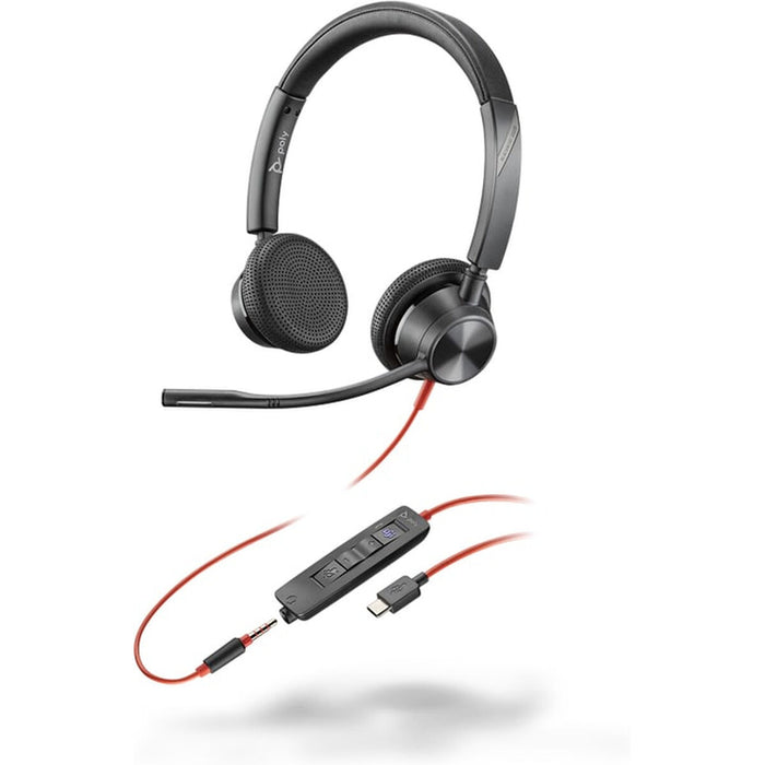 HP Poly Blackwire 3325 Stereo Microsoft Teams Certified USB-C Headset +3.5mm Plug +USB-C/A Adapter