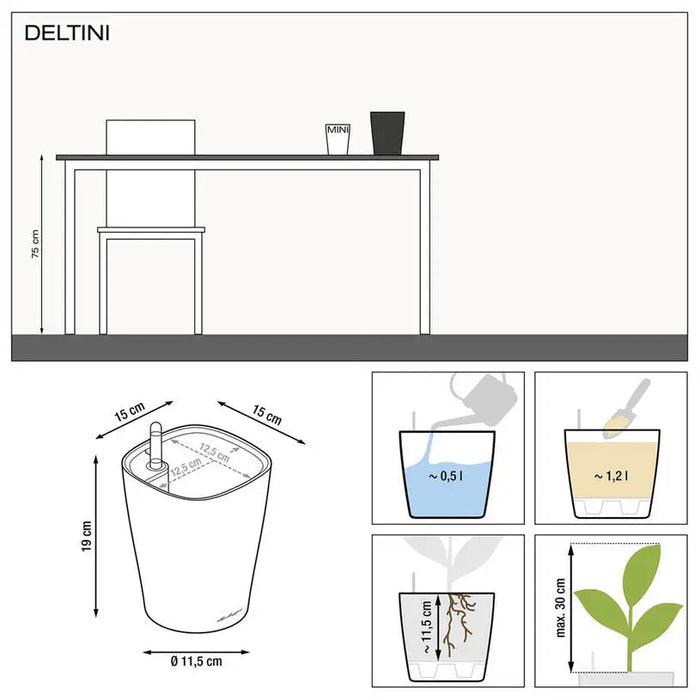 POT 14X14CM WITH IRRIGATION SYSTEM LECHUZA DELTINI - Саксии<<<Саксии кашпи и
