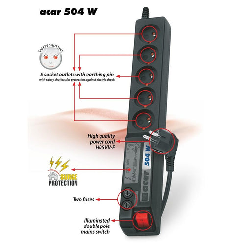 Power Socket - 5 sockets with Switch Acar W0073 (3 m) - Разклонители<<<Електроника Периферни и резервни