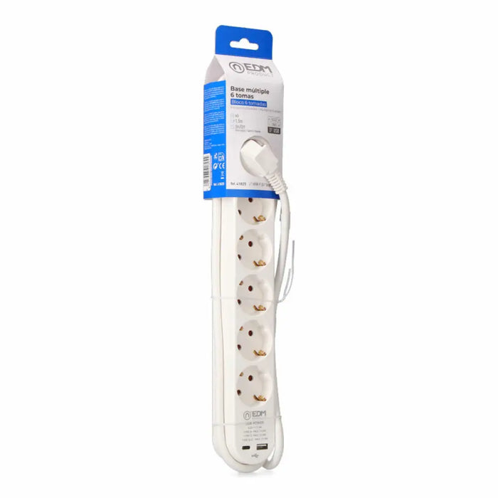 Power Socket - 6 Sockets with Switch EDM 41825 White 3680 W 250 V 30 W (1,5 m) - Електроника Периферни и резервни