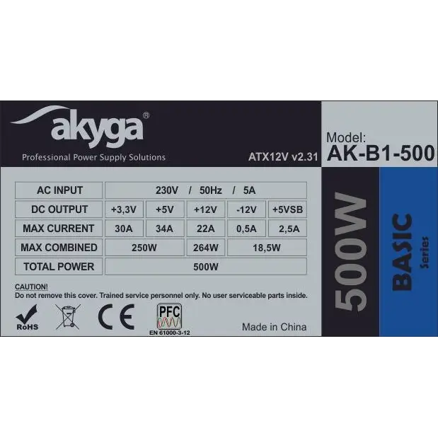 Power supply Akyga AK-B1-500 500 W RoHS CE Cabling ATX - Cases power supplyZDL-OBU<<<Power supplies for computers