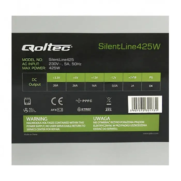 Power supply Qoltec SilentLine 425 W ATX - Cases power supplyZDL-OBU<<<Power supplies for computers