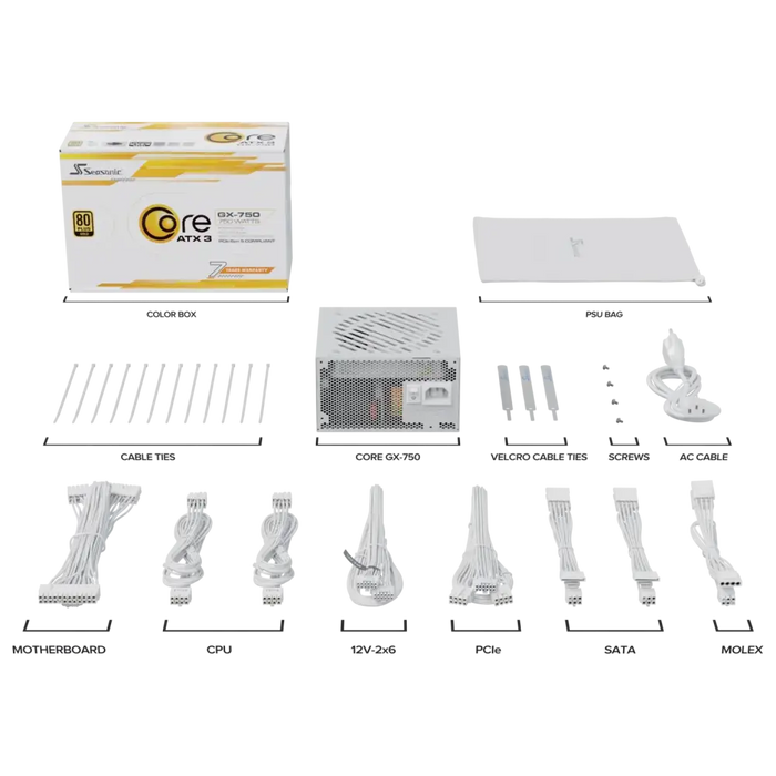Power supply unit Seasonic CORE GX White 750W 80+ Gold Fully Modular ATX 3.1 PCIe 5.1 - Захранвания<<<Компютърни