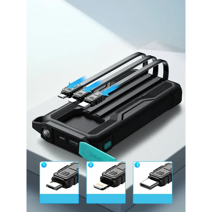 Powerbank 10000mAh Joyroom JR-L016 with built-in USB-C/micro USB/ Lightning cables - black - Powerbanks<<<HurtelXML