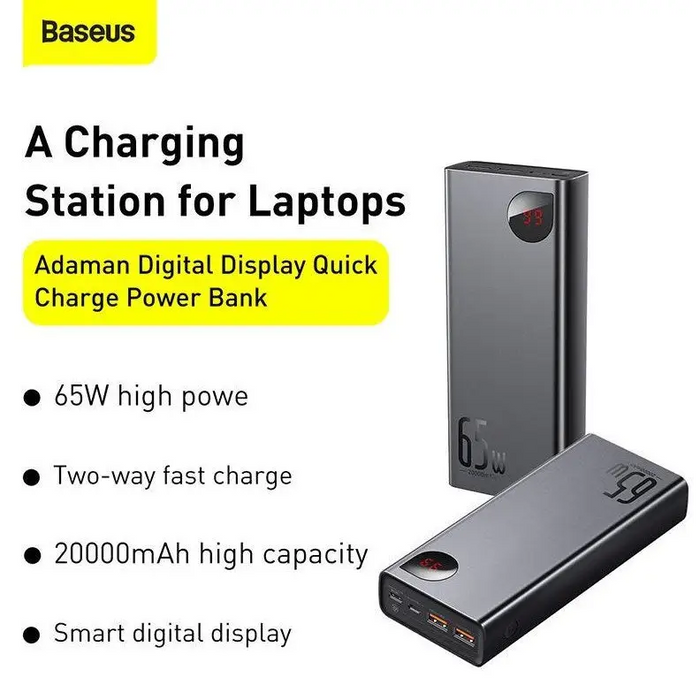 Powerbank Baseus Adaman Metal 20000mAh PD QC 3.0 65W 2xUSB + USB-C + micro USB (Black) - Power banksLAD-POW<<<Power