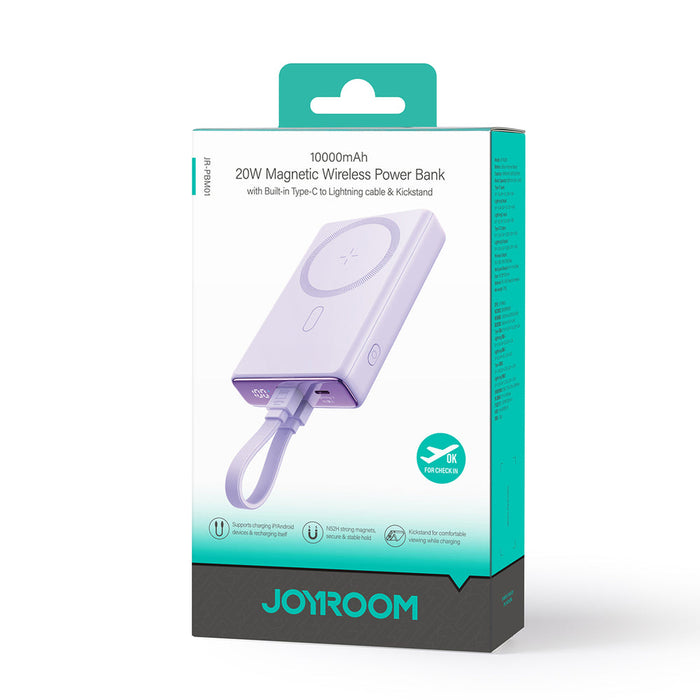 Powerbank Joyroom JR-PBM01 magnetic 10000mAh 20W with stand + Lightning cable - USB-C - purple