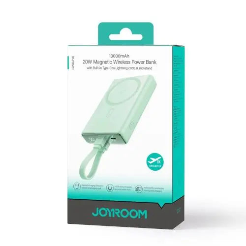 Powerbank Joyroom JR-PBM01 magnetic 10000mAh 20W with stand + Lightning cable - USB-C - green - Power