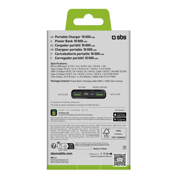 Powerbank SBS TTBB10000FASTPD20K 10000 mAh 20W with Power Delivery - black - Powerbanks<<<HurtelXML