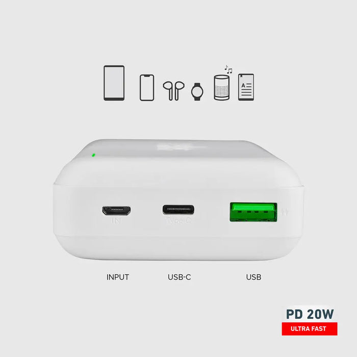 Powerbank SBS TTBB20000PD20W 20000 mAh 20W Power Delivery with MicroUSB USB-C USB-A - white