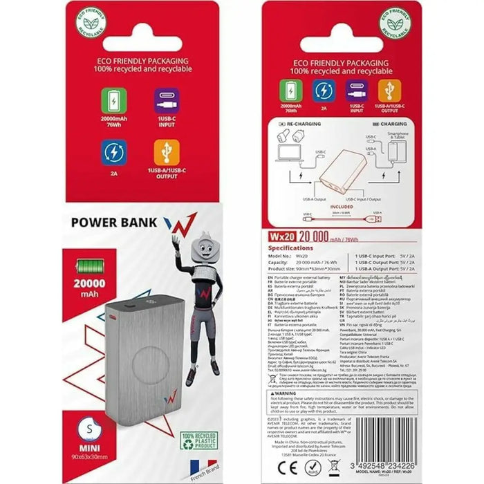 Powerbank Wonder Wonder WX20 Silver 20000 mAh - Електроника Телефони и таблети<<<Компютри| Електроника<<<BigBuy&&&Power