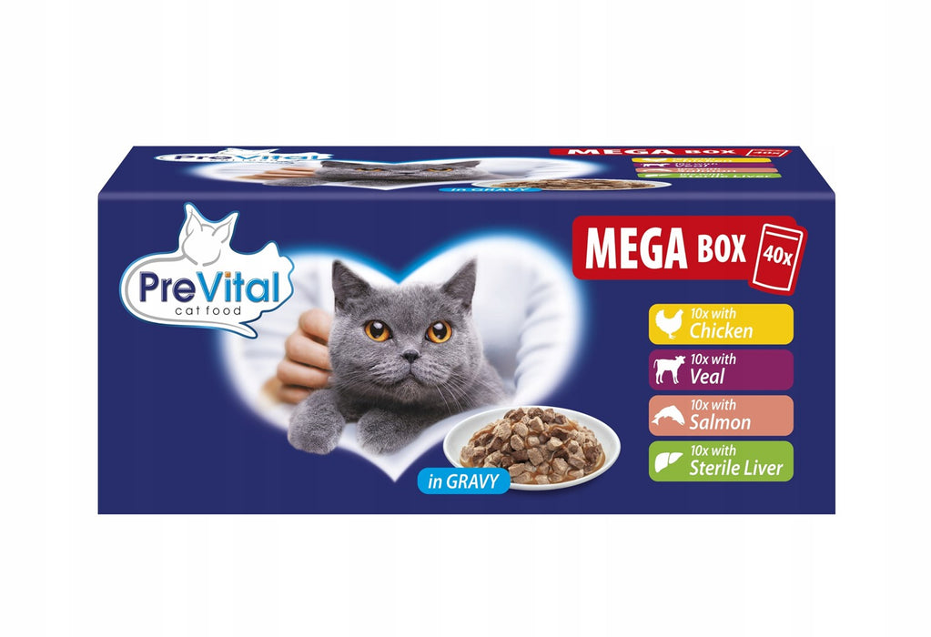 PREVITAL Mega Box Veal, salmon, liver, chicken - wet cat food - 40X100g