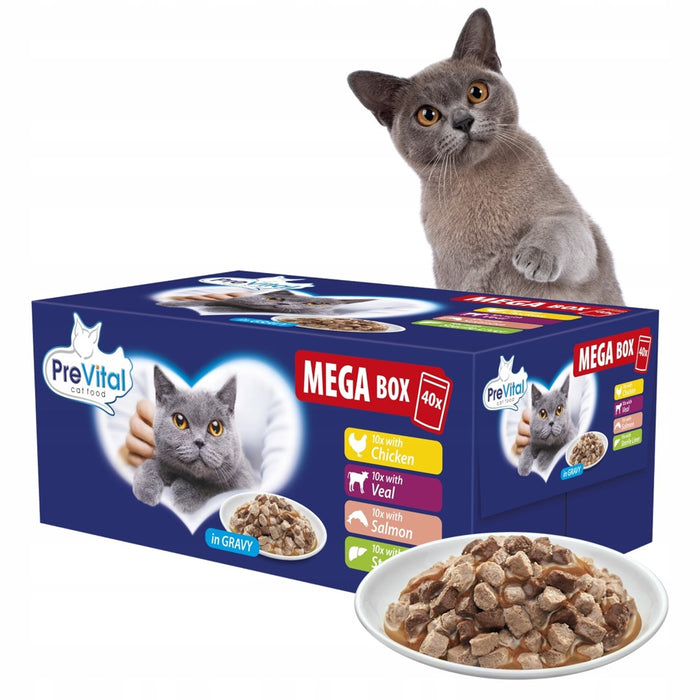 PREVITAL Mega Box Veal, salmon, liver, chicken - wet cat food - 40X100g
