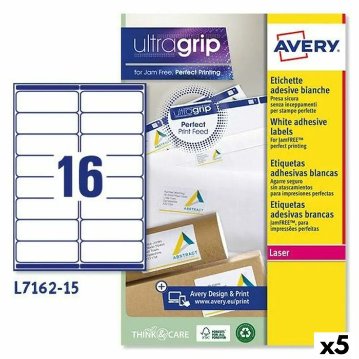 Printer Labels Avery L7162 White 15 Sheets 99,1 x 33,9 mm (5 Units) - Електроника Периферни и резервни