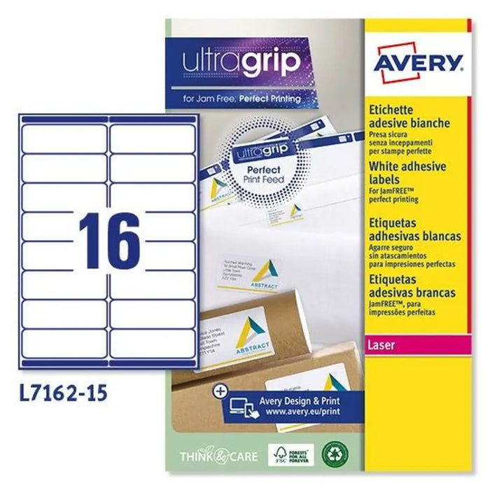 Printer Labels Avery L7162 White 15 Sheets 99,1 x 33,9 mm (5 Units) - Електроника Периферни и резервни