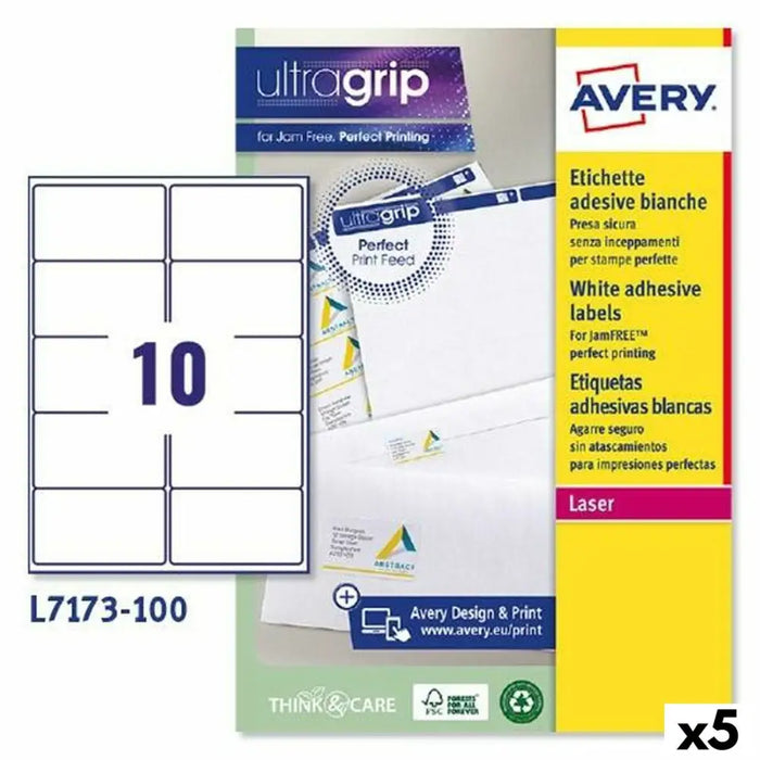 Printer Labels Avery L7173 White 100 Sheets 99,1 x 57 mm (5 Units) - Електроника Периферни и резервни части<<<Компютри|