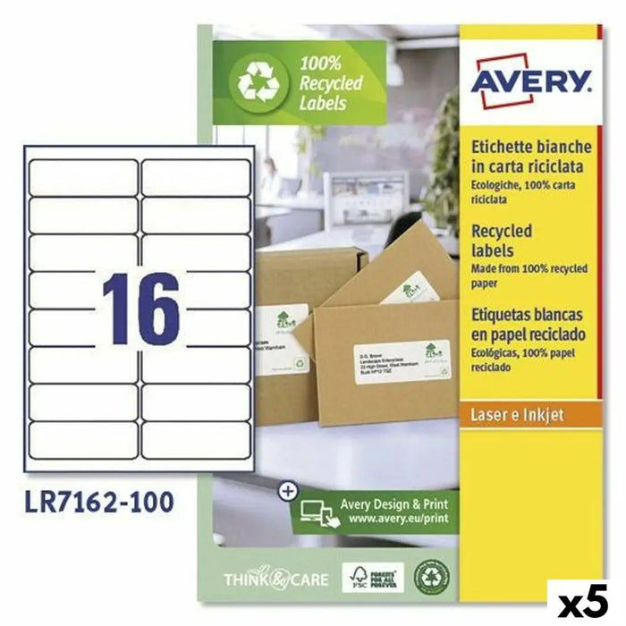 Printer Labels Avery LR7162 White 100 Sheets 99,1 x 33,9 mm (5 Units) - Електроника Периферни и резервни