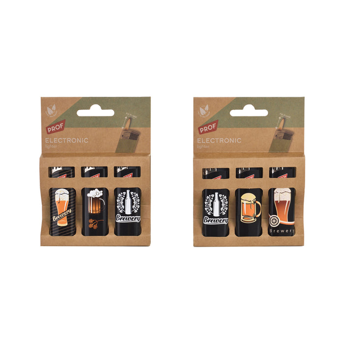 LIGHTER SET 3 PCS ECO PACKAGING BEER PROF