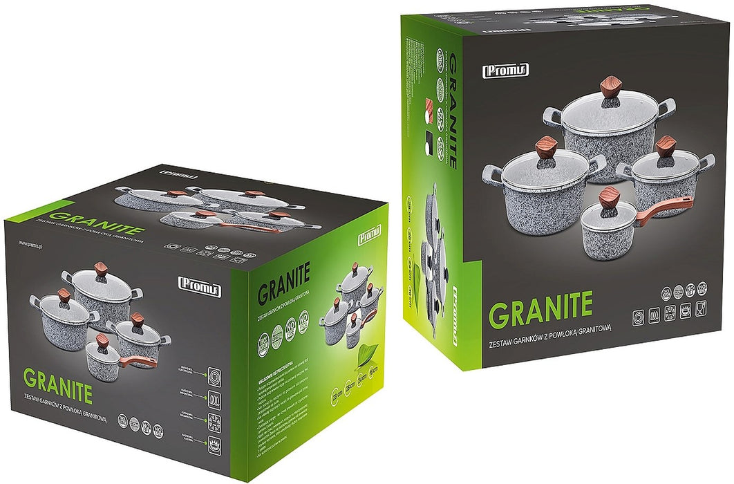 PROMIS Set of pots GRANITE, saucepan 16 cm, pots 20,24,28 brown handles