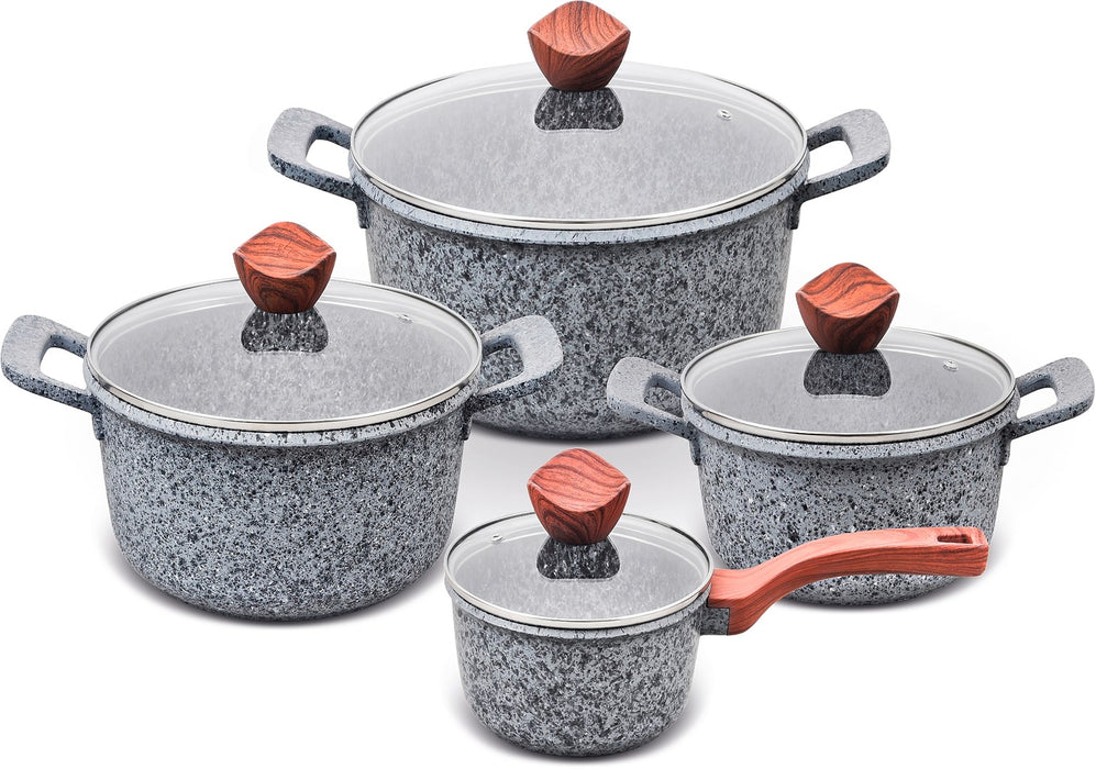 PROMIS Set of pots GRANITE, saucepan 16 cm, pots 20,24,28 brown handles
