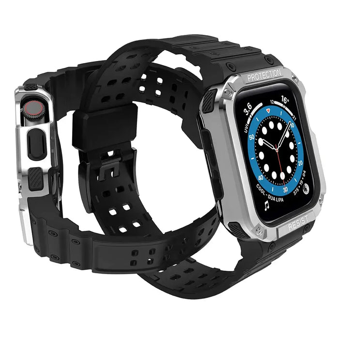 Protect Strap Band for Apple Watch 38/40/41mm Armored Case Strap - Black Silver - Smartwatch straps