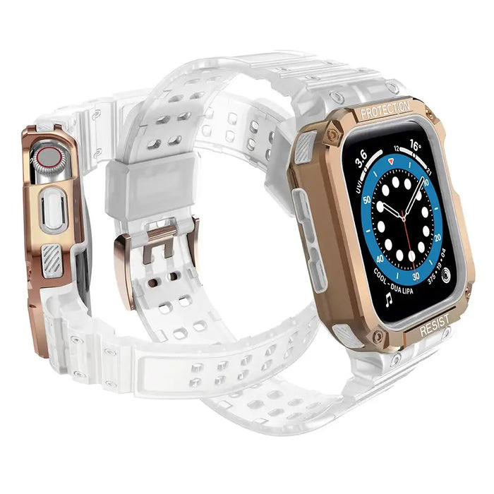 Protect Strap Band for Apple Watch 42/44/45mm Armored Case Strap - Transparent Rose Gold - Smartwatch straps