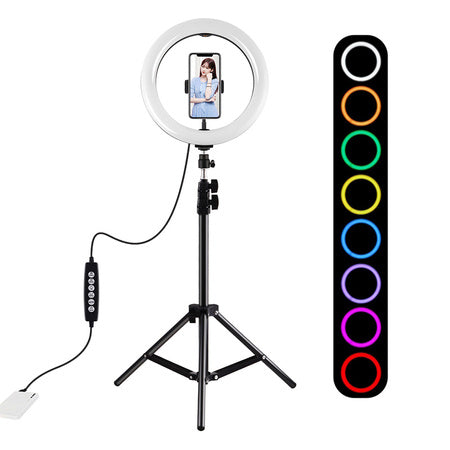 Puluz 1.1m tripod with RGBW LED lighting 26cm vlog / stream / smartphone PKT3044 - Ring lights<<<Photo studio<<<Photo