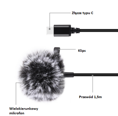 Jack Puluz tie microphone with clip PU425 1.5m USB-C