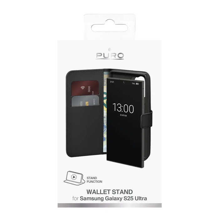 Puro Booklet Case with Flip and Wallet for Samsung Galaxy S25 Ultra - Black - Cell phone cases and covers<<<HurtelXML