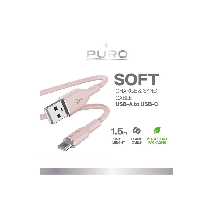 Puro Soft USB-A - USB-C Cable 1.5m - Pink