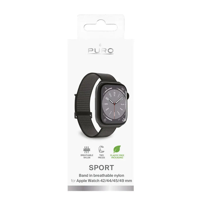 Puro Sport Nylon Strap for Apple Watch 42 / 44 / 45 / 49 mm - Black - Smartwatch straps and cases<<<HurtelXML