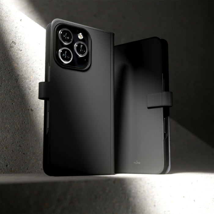Puro Wallet Detachable MagSafe 2in1 PU Leather Case with Flap and Wallet for iPhone 16 Pro - Black