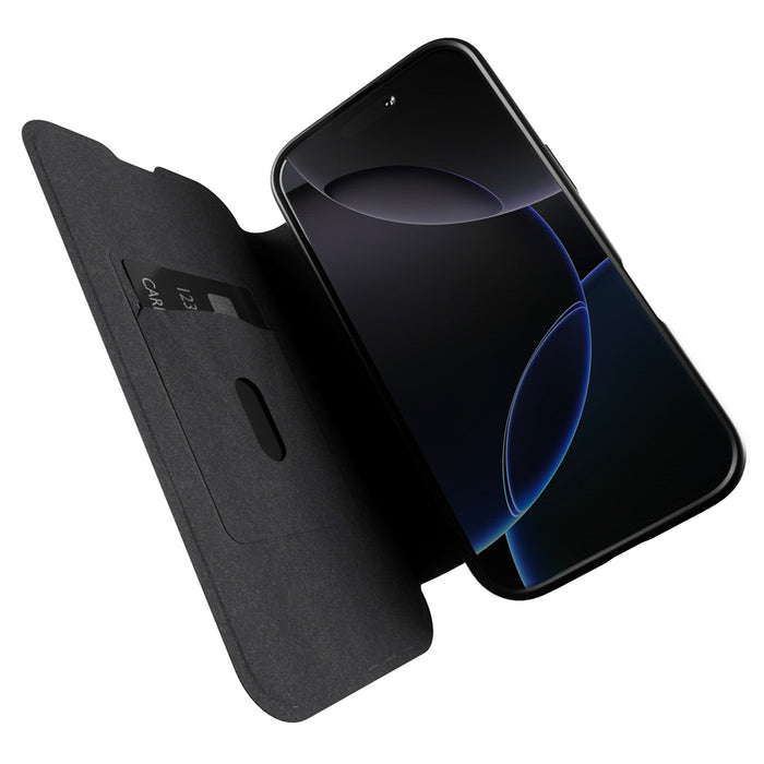 Puro Book Mag MagSafe Leather Case with Flap and Card Slot for iPhone 16 Pro - Black