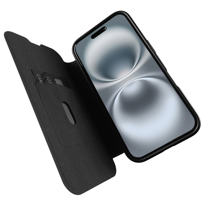Puro Book Mag MagSafe Leather Case with Flap and Card Slot for iPhone 16 - Black