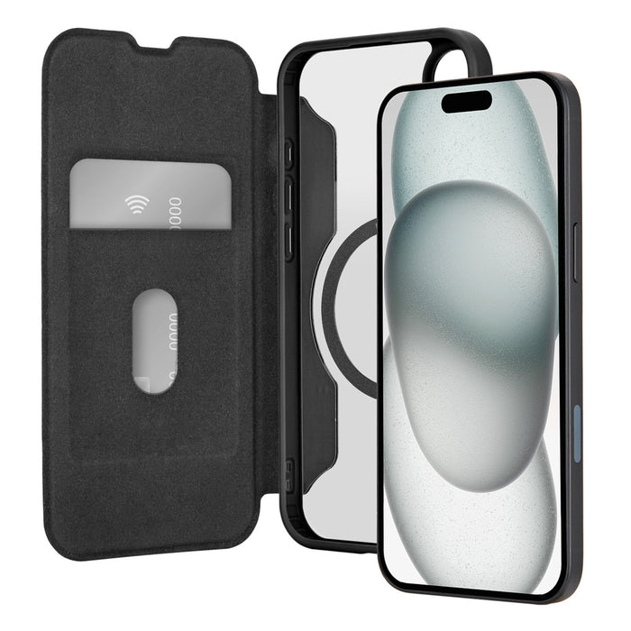 Puro Book Mag MagSafe Leather Case with Flap and Card Slot for iPhone 16 - Black