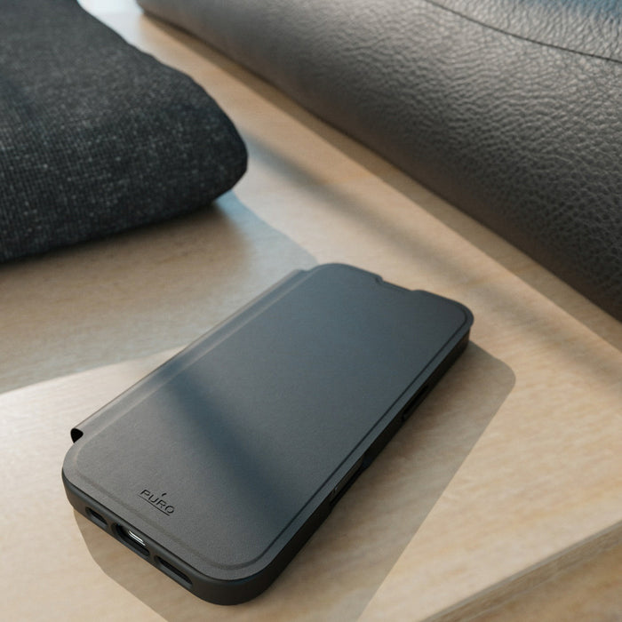 Puro Book Mag MagSafe Leather Case with Flap and Card Slot for iPhone 16 - Black