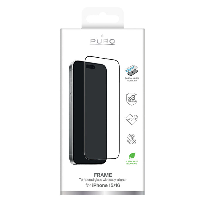 Puro Frame Tempered Glass with frame for iPhone 16