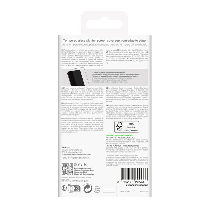 Puro Frame Tempered Glass with Black Frame for Samsung Galaxy S25 Ultra