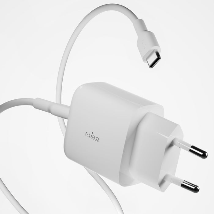 Puro PROLITE 20W USB-A / USB-C wall charger + USB-C - USB-C cable 1.2m - white